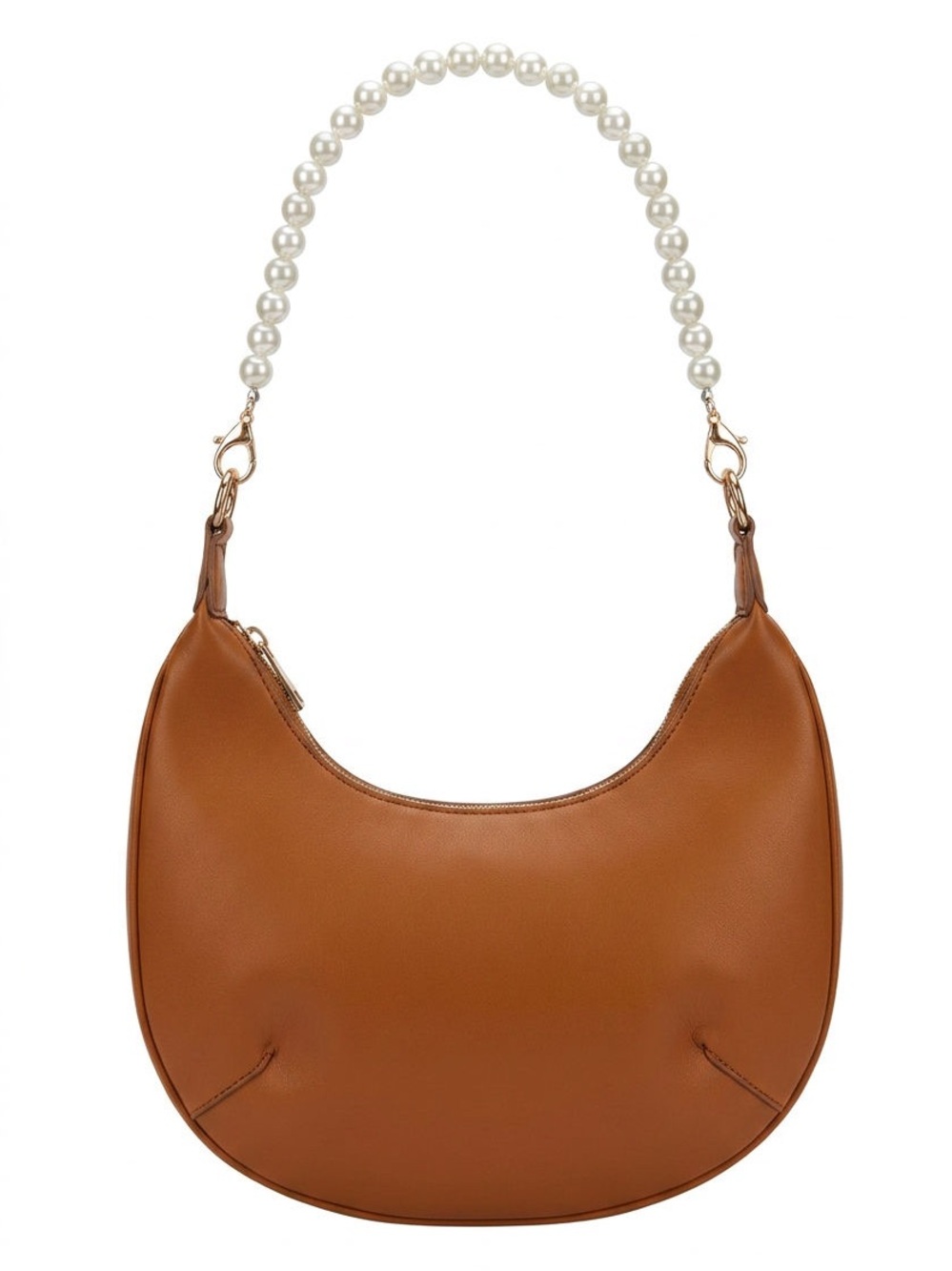 Tan Shoulder Bag in with detachable pearl strap